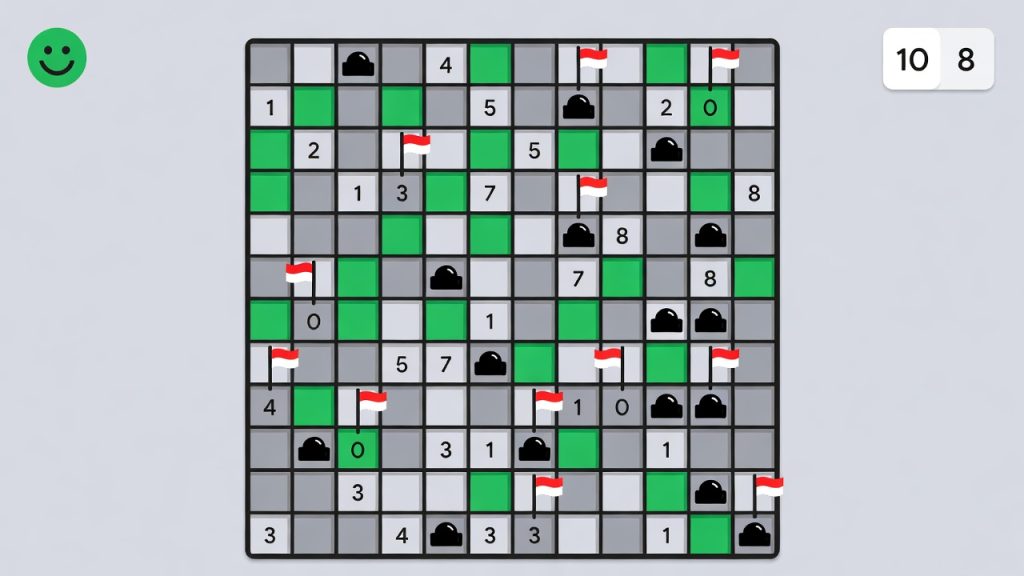 Illustration du jeu Démineur de Google montrant la grille, les mines et les règles de base pour jouer.