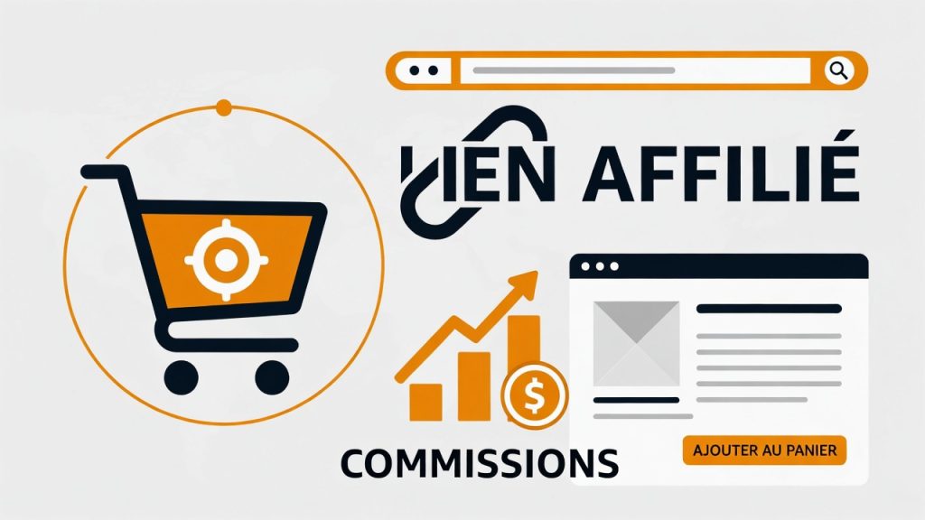 Illustration expliquant le fonctionnement du programme Amazon Partenaires pour générer des commissions via l’affiliation.
