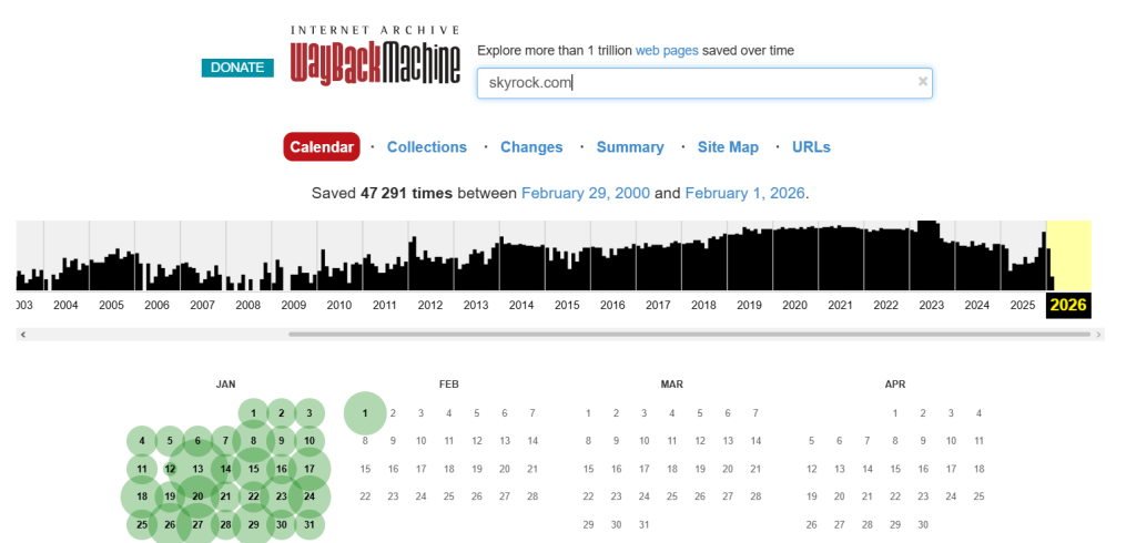 Chercher mon skyblog sur la wayback machine